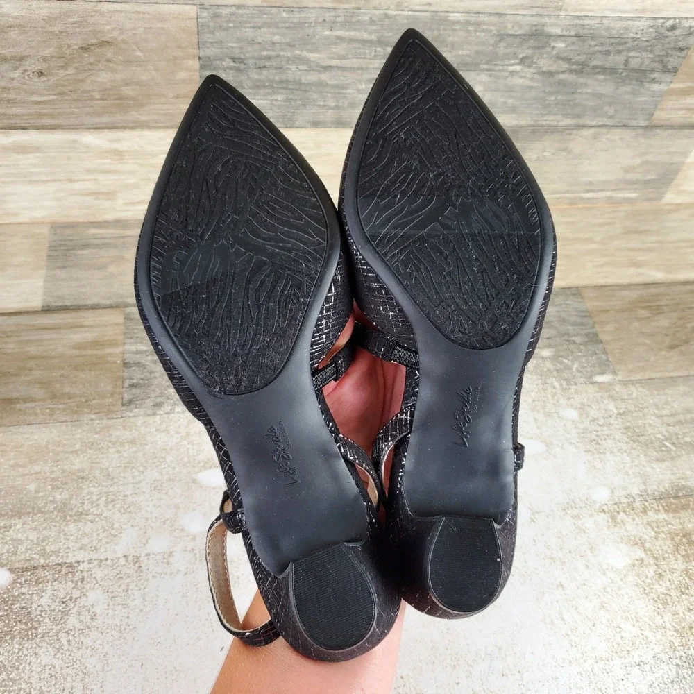 LifeStride Minimalist Womens Pumps Sz 7 W Black Shimmer Pointed Toe Block Heel